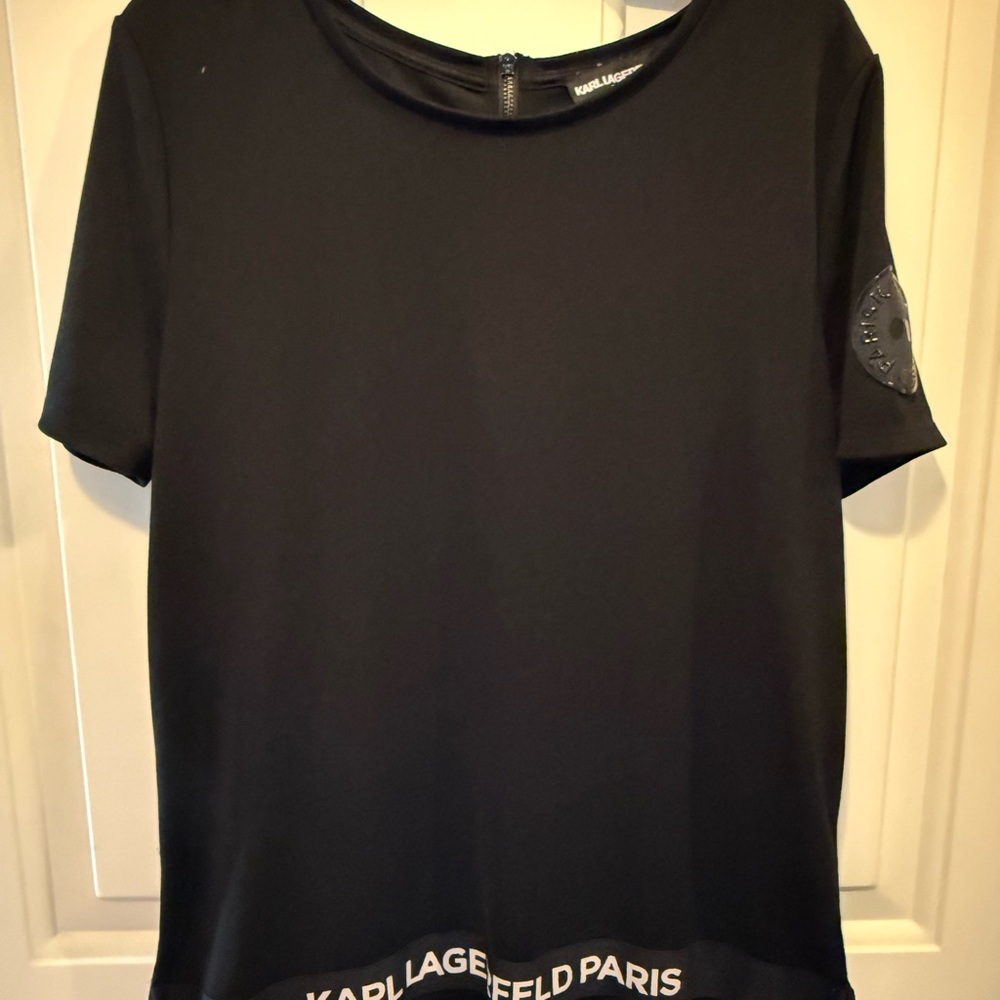 Karl Lagerfeld Black Short Sleeve Tee with Logo Hem and Sleeve Badge